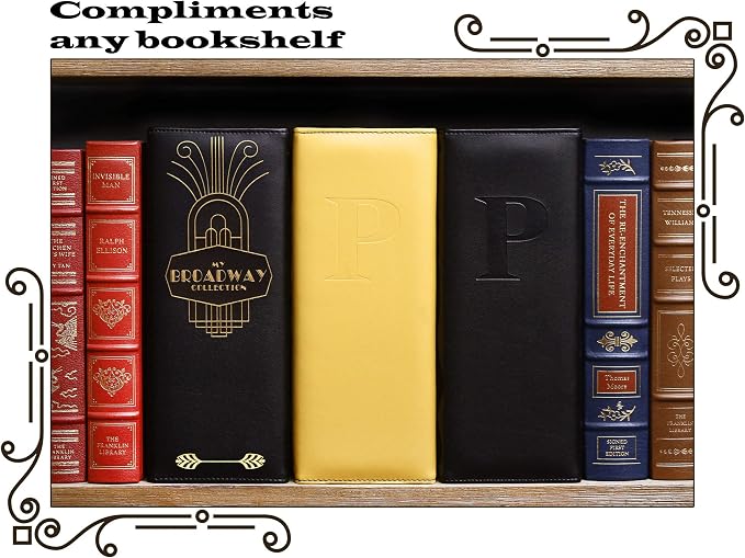 2Fold Binder for Holding Broadway Play Program and Theater Programs with 30 Custom Sheet Protectors - PU Leather - Fits Programs from Mid 1980s to Modern (Yellow/Black EmbossedP)
