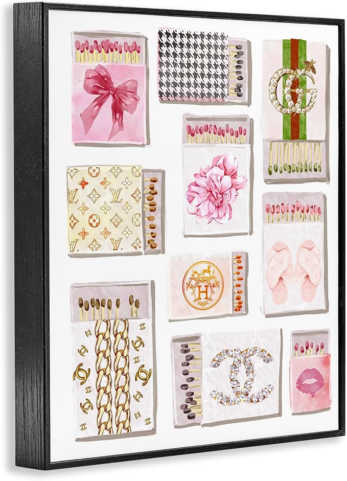'Glam Girl Matchboxes'| Framed Giclee Art | Stupell Industries | Black, 16 x 20 Inches, Easy to Hang and Sturdy, Made in USA, by Ziwei Li