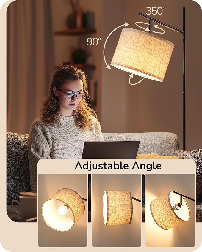 EDISHINE 64.7IN Floor Lamp for Living Room with Remote, Black Standing Lamp | Bulb Included, Dimmable & 5CCT, Foot Switch, Adjustable Lamphead, Minimalist for Bedroom, Living Room