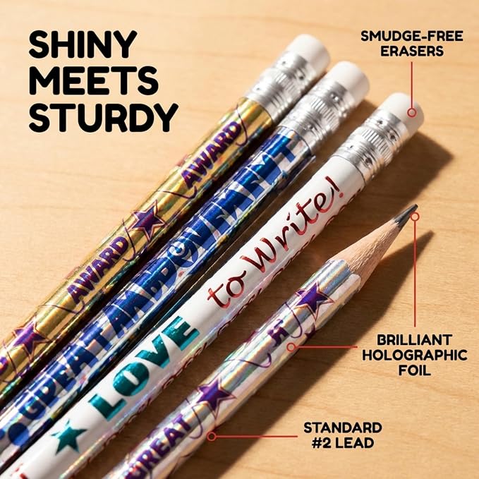 Anderson's Motivational Message Pencil Tub, Fun & Colorful Pencils, Perfect for School Supplies, Classroom Rewards, Creative Writing, Party Favors, and Motivational Gifts, Set of 144