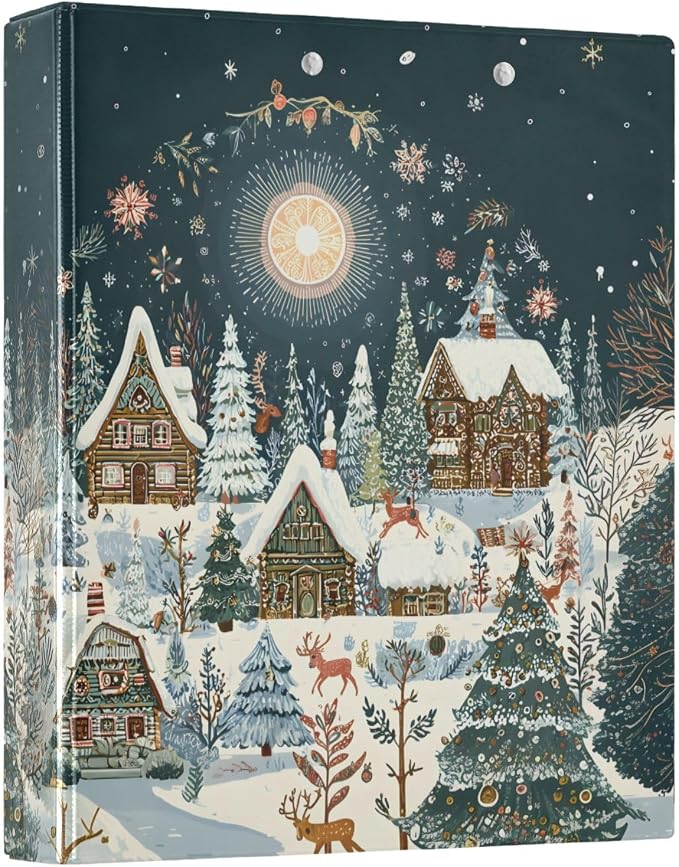3 Ring Binder Christmas House Winter 1.5 inch Binders Three Ring Binders with Clipboard Fit 8.5'' x 11'' Paper 3 Interior PVC Clear Pockets for Office Supplies