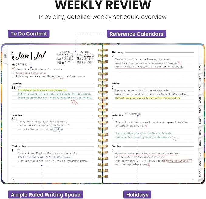 ZOTIA Academic Planner 2026-2027, Monthly & Weekly Jul 2026-Jun 2027 | Hillside Reverie, 6.3" x 8.5" Calendar Planner for Women, Hardcover Pretty Organizer for Women, School Office Home Supplies