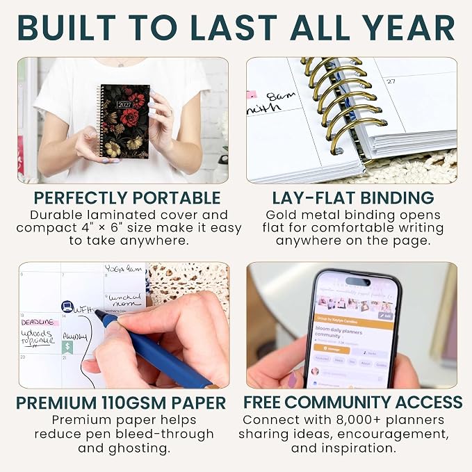 bloom daily planners 2027 Pocket Planner (January 2027 - December 2027) - 4” x 6” MINI Weekly Monthly Agenda Organizer & Calendar Year Book - Moody Floral