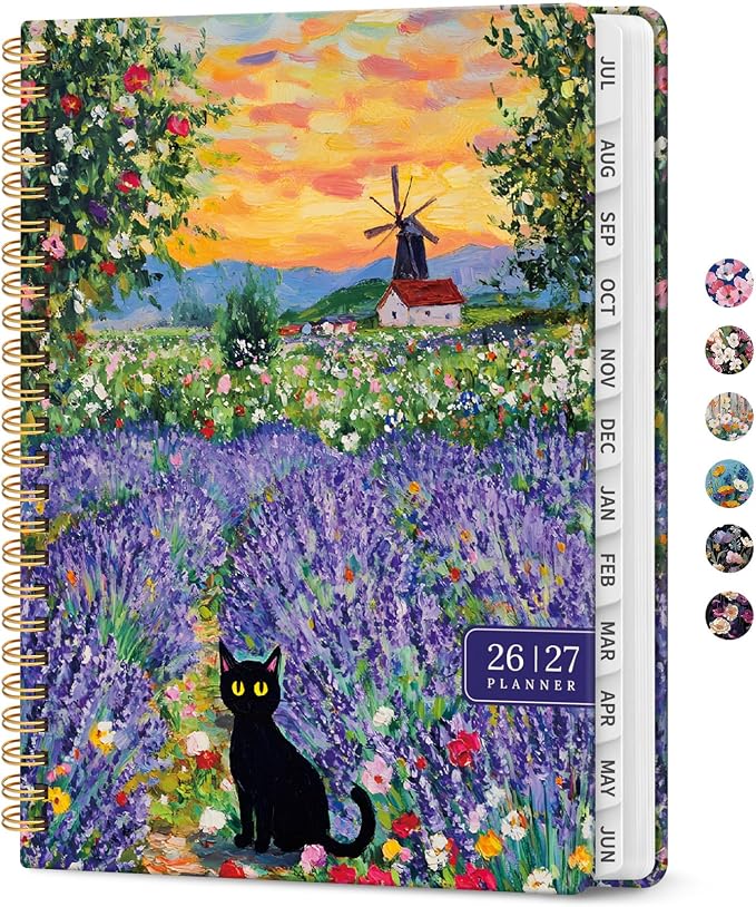 Planner 2026-2027, Monthly & Weekly Jul 2026-Jun 2027 Calendar Book | 6.3" x 8.5", Hardcover Spiral Planner with Tabs, School & Daily Pretty Agenda for Women, Students, Teachers, Lavender Dusk