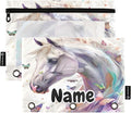 Custom White Horse Butterflies Pencil Pouch for 3 Ring Binder, 2 Pack Personalized Name Waterproof Pencil Bags Clear Window Pencil Case School Office Supplies