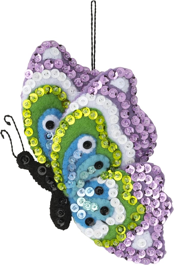 Bucilla Felt Applique 6 Piece Ornament Making Kit, Butterfly Garden, Perfect for DIY Arts and Crafts, 89488E