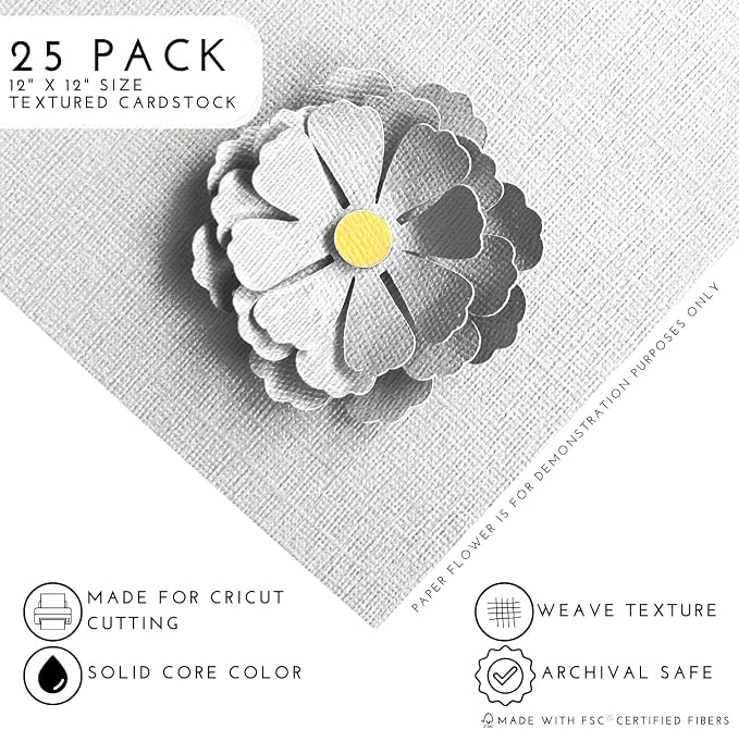 Alabaster—12x12 Textured Cardstock | 80lb Textured White Scrapbook Paper | Premium Cardstock for Cricut Cutting | 25 Sheets