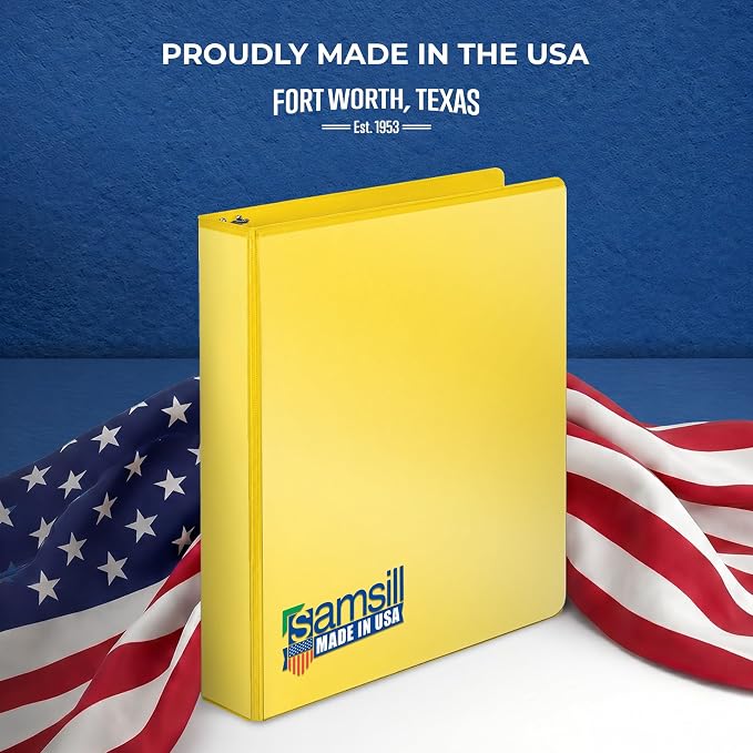 Samsill 1.5 Inch 3 Ring Binders, Economy Round Ring, Clear View Cover, 325 Sheet Capacity - for School, Home, Office - Yellow, 12 Pack