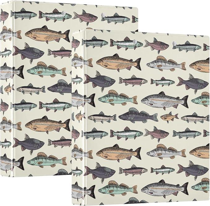 Sea Fish Round Ring Binders Ocean Creatures 3 Ring Clipboard Binder for Office School Work Supplies File Folder 200 Sheet Capacity 2 Pieces