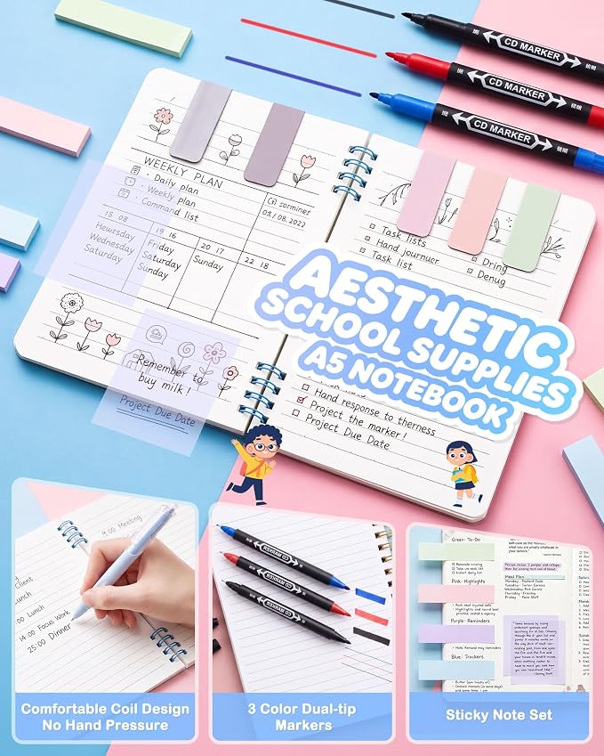 63PCS Stationery Set, Aesthetic School Supplies with Pencil Case