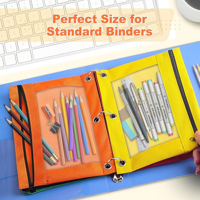 Pencil Pouch for 3 Ring Binder, 160 Pack Pencil Pouches Bulk in 10 Colors | Binder Pencil Pouch with Smooth Zipper, Zipper Pencil Pouches, 3 Ring Binder Pencil Pouches, Clear Window Pencil Case