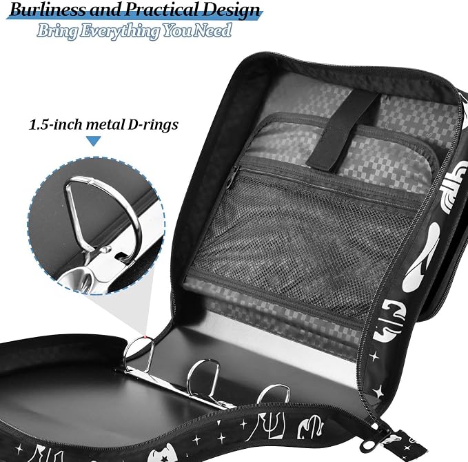 Western Cowboy Black Print Zipper Binder Bag 3 Ring with Shoulder Strap & Handle Multi Pocket Binder Organizer Bag Large Capacity for School Office Supplies