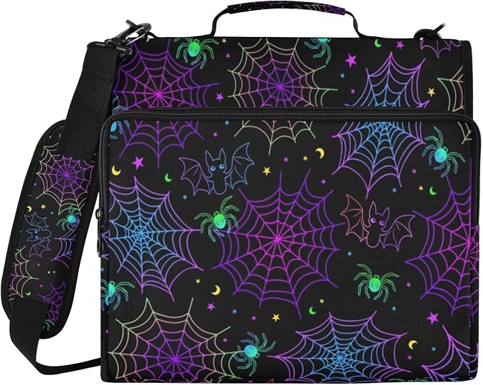 Goth Bat Spider Web Zipper Binder File Organizer Bag 3 D-Ring | with Shoulder Strap, Holds 500 Sheets & 14in Laptop, 3 Ring Binder for Office Supplies