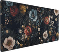 Floral Aesthetic Rose Gaming Mouse Pad, Black Dark Botanical Desk Mat with Anti-Slip Base & Stitched Edges,35.4" x 15.7" in Desk Accessories for Women, Home Office Decor & Artistic Gift