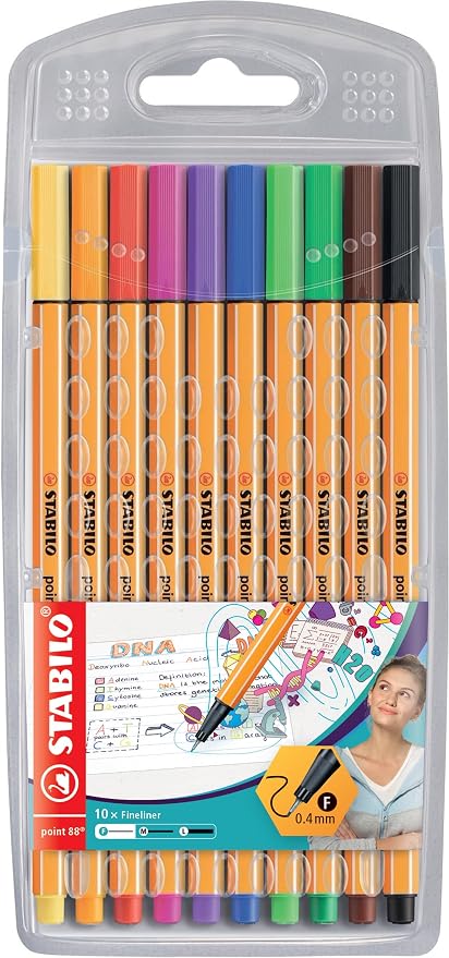 Fineliner - STABILO Point 88 Wallet of 10 Assorted Colours