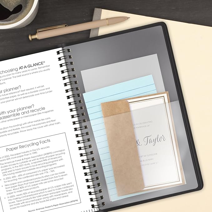 AT-A-GLANCE Planner 2026-2027 Daily Academic 12-Month July-June, Quarter-Hourly Appointment Book, 5" x 8", Black (7080705)