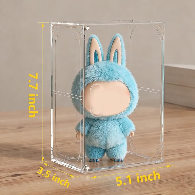 Kuject 8 Pack Clear Display Cases for Collectibles, 2:3 Aspect Ratio Stacking for DIY Display Shelves, Small Figure Display Cases for Labubu with Magnetic Door & Dividers, Dustproof Toy Organizers