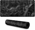 Topographic Gaming Mouse Pad 31.5x11.8 Inch, Black White Desk Mat Extended | Minimalist Contour Line Design with Waterproof Non-Slip Rubber Base, Stitched Edges Desk Pad for Gaming, Office Setup