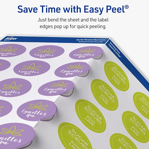 Avery TrueBlock Round Labels, 1" Diameter, Matte White, Sure Feed Technology, Print-to-The-Edge Capability, Laser/Inkjet Compatible, 720 Printable Labels Total (5224)