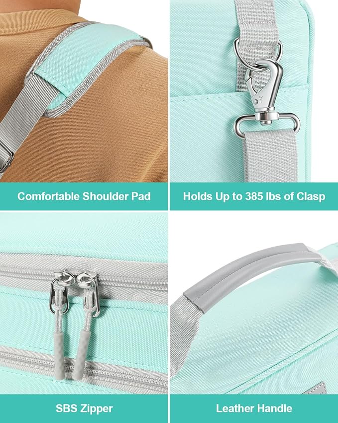 3-Inch 3-Ring Zipper Binder with Shoulder Strap and Multiple Pockets | D-Ring Zip Up Binder with 700 Sheets Capacity, Compatible with 13" MacBook/Tablet, for Middle School, Office, Mint Green