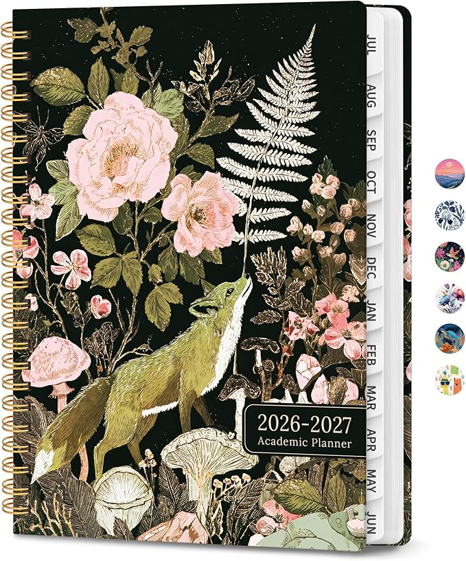 Planner 2026-2027, Academic Year Monthly & Weekly Planner Caledndar, July 2026 - June 2027, Hardcover Large Planning Agenda Book with Tabs for School Office Supplies, 8.5" x 11" - Wildwood Fox