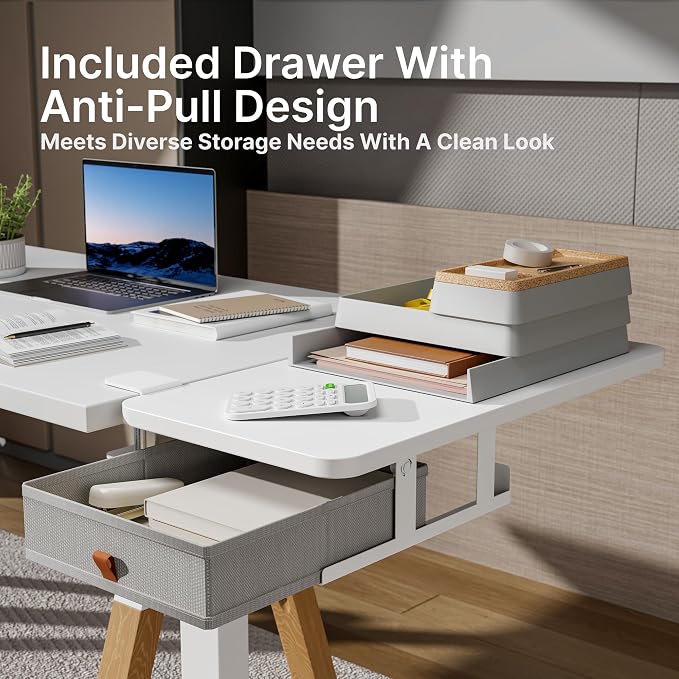 Desk Extender Tray, 24" x 12", with Storage Drawer, Medium, White | Desk Extension, Clamp on Desk Shelf, Clamp on Keyboard Tray for Office and Home, Workstation Organizer