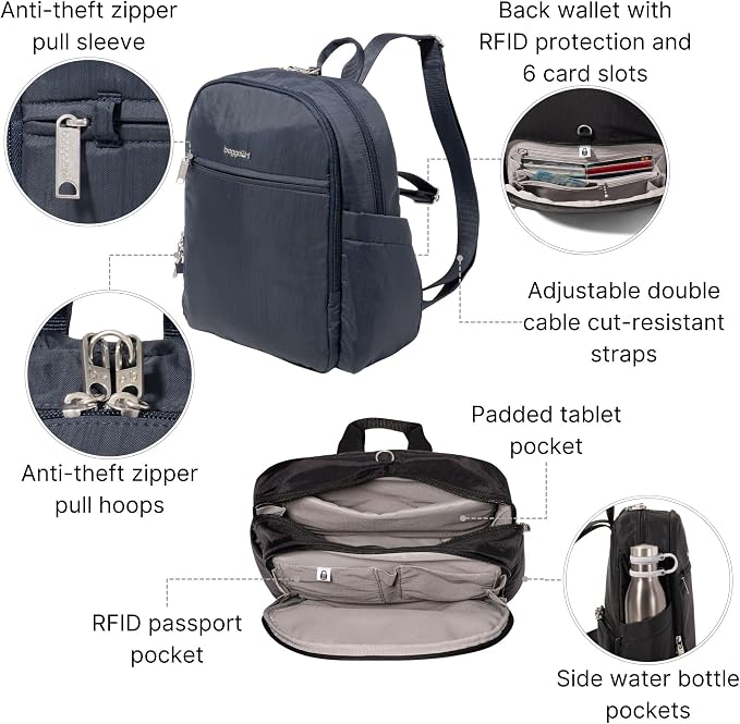 Securtex Anti-Theft Getaway Backpack - 9.4"x13"x5" Travel Safe Bag w/Locking Zippers, Slash-Resistant, RFID