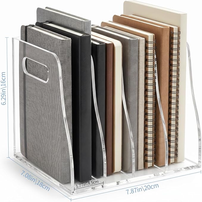 Acrylic Magazine File Holder, 4 Vertical Clear File Organizer Desk Organizer, Compartments Desk Document Sorter, Stores Books, Magazines, Notebooks, Multi-purpose Document Organizer for Home, Office