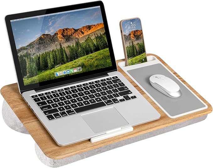 LAPGEAR Home Office Lap Desk – Oak Woodgrain, Fits 15.6” Laptops