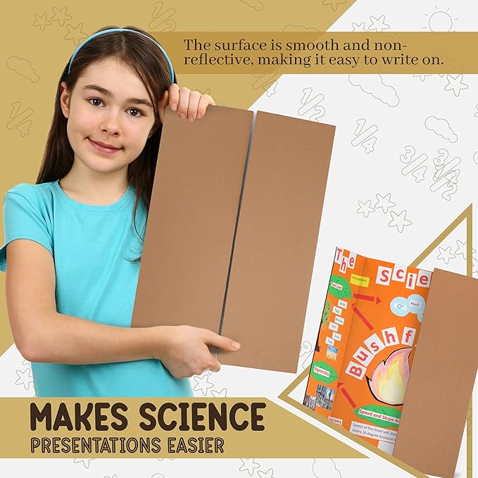 Trifold Poster Board 36" x 48" White Presentation Board - Self-Adhesive Science Subtitles Included - Science Fair Display Boards, for School, Fun Projects and Business Presentations - by Emraw