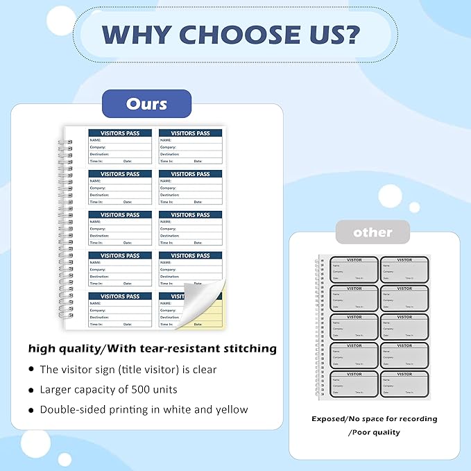 3 Pack of 1500 Visitor Badges Registry Log with Carbonless Copy 2-Part Letter Size Visitor Log Book Spiral-Bound Self Visitor Badges Guest Register Book for Business or School (3)