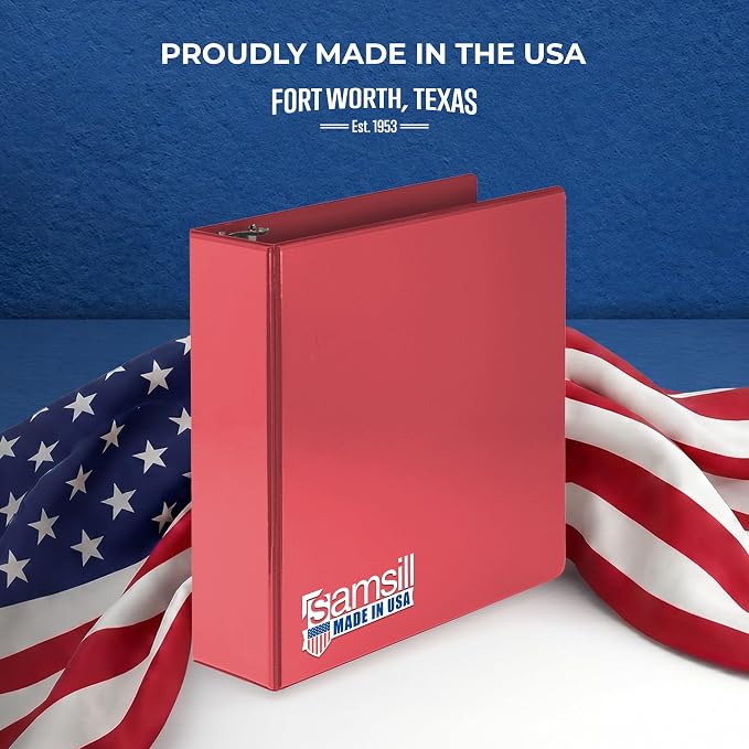 Samsill 3 Inch 3 Ring Binders, Economy Round Ring, Clear View Cover, 550 Sheet Capacity - for School, Home, Office - Red, 12 Pack