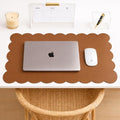 Orelle Scalloped Desk Mat | Vegan Leather Desk Mat for Keyboard and Mouse, Laptop, Makeup Vanity | Computer Desk Pad Mat | Office Desk Cover Mat | Desk Blotter Mat | 30 x 15” | Brown