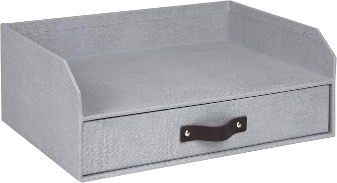 Bigso Box of Sweden Walter Letter Tray for A4 or Letter Size Documents - Paper Tray Organizer for Desk with Storage Drawer and Stable Rubber Feet - 13.1in x 10in x 5.2in - Ash