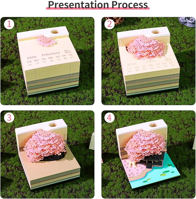3D Time Piece Calendar, 2027 Desk Calendar With LED Light, 3d Tree Memo Pad Creative Desk Calendar, Christmas Gift for Colleague Friend, Desktop Decoration