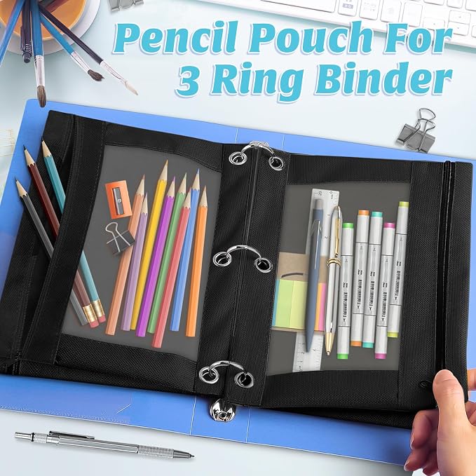 72 Pack Pencil Pouch for 3 Ring Binder, Pencil Pouches with Clear Window, Smooth Zipper Pencils Pouches Bulk for School,Office, College Supplies, Black | Pencil Pouch in Black with Clear Window, Smooth Zipper Pencils Pouches Bulk for School ,Office, Co...