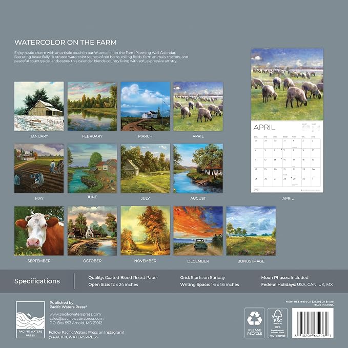 Guinea Pigs 2027 Wall Calendar, 12 x 24 Hanging Pacific Waters Press