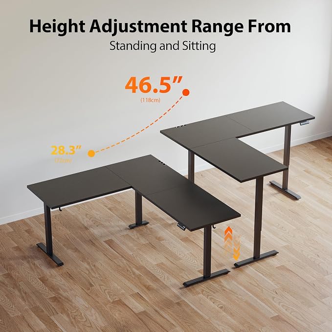 Agilestic 75 x 61 Inch L Shaped Electric Standing Desk, Black | Corner Desk, Ample Workspace, Memory Presets, Hooks, Stable Steel Frame,176 lbs Capacity, Easy Assembly, Splice Board