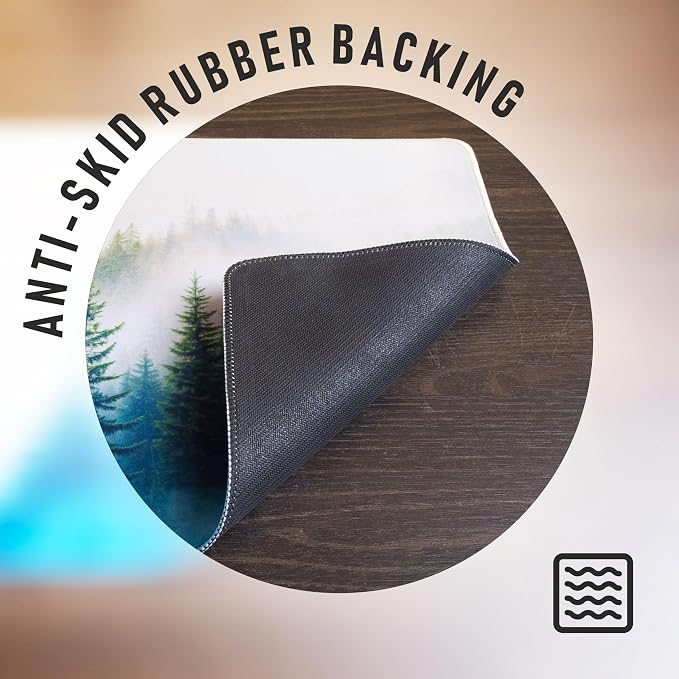 Extended Gaming Mouse Pad – Forest Desk Mat with Foggy Woodland Design – Large 31.5x11.8 in, Non-Slip Rubber Base, Water-Resistant, Stitched Edges
