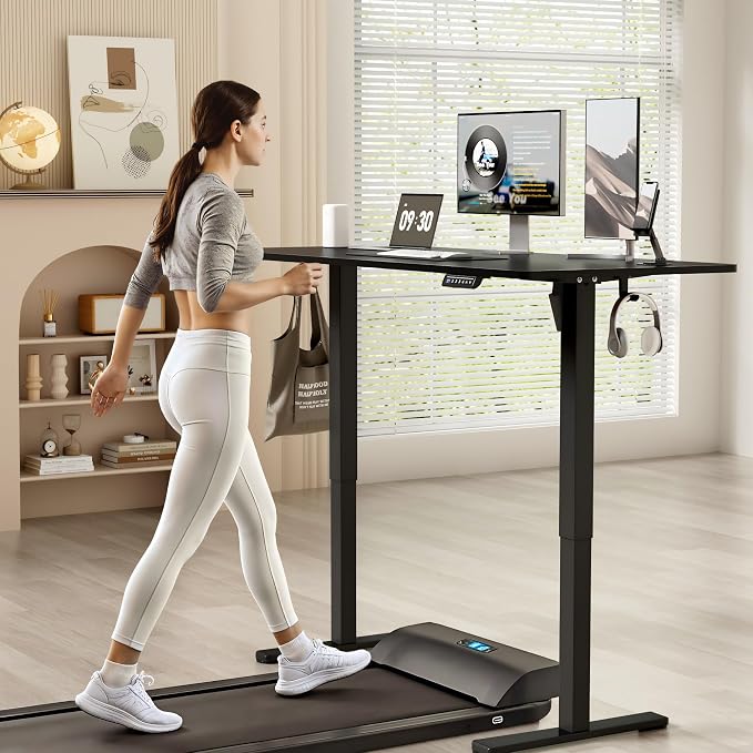 YESHOMY Height Adjustable Electric Standing Desk, 63 x 24 Inches Memory Home Office Sit Stand up Desk with Phone Holder and USB Charging Port, Black