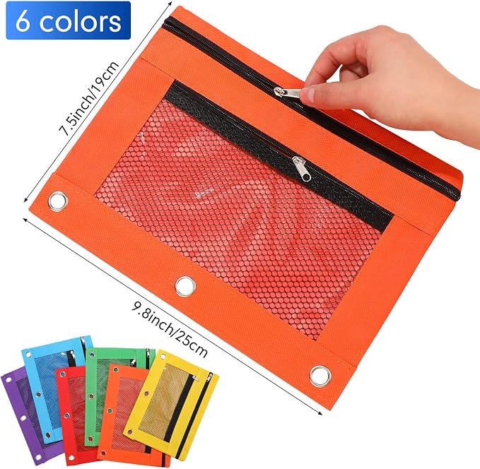 Leelosp 60 Pack Pencil Pouch for 3 Ring Binder,Classic Color | Bulk Mesh Zipper Binder Pouches Pencil Boxes for Classroom Pencils Case Bags for Storing School Students Teacher Supplies