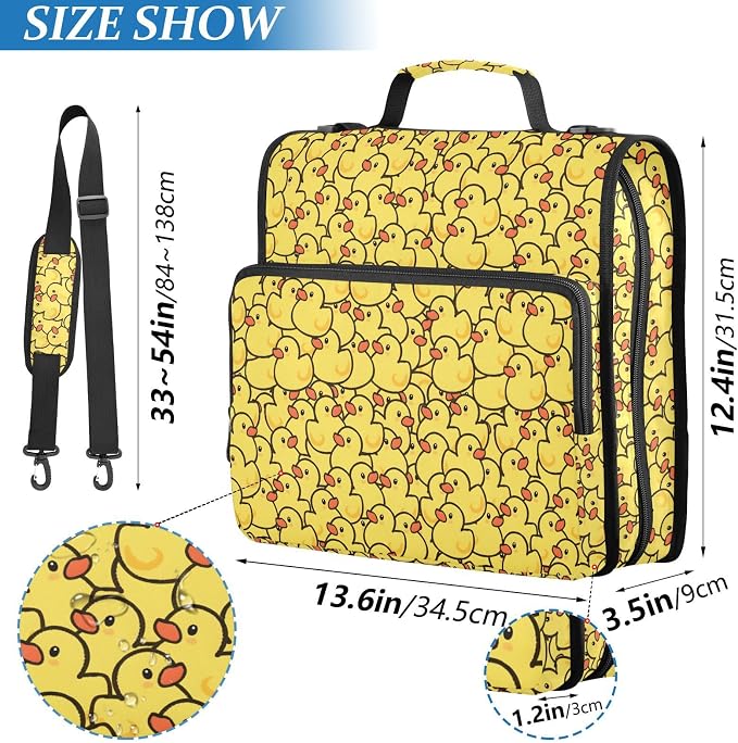 ALAZA Yellow Rubber Ducks Zipper Binder 3 Ring Cute Animal Binder Organizer with Zipper and Shoulder Strap Large Capacity Multi-Pocket Trapper Keeper File Folder for Office Supplies