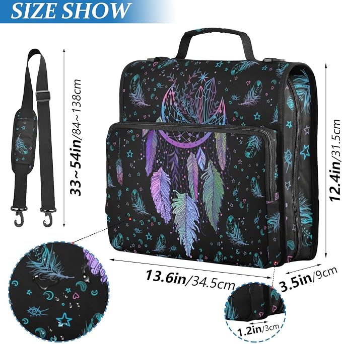 Dreamcatcher Binder Bag 3 Ring Zipper with Handle Shoulder Strap | for School Work Office Organizer Storage Case