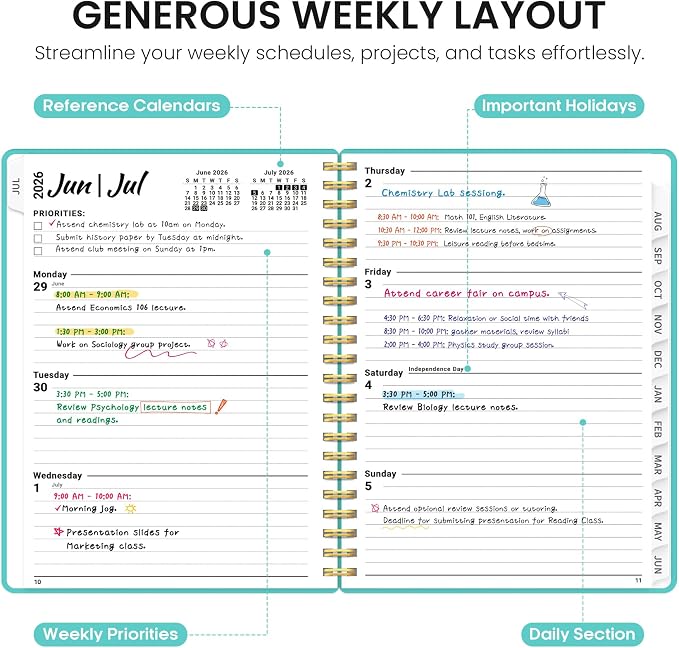 Taja Planner 2026-2027, 8.5" x 11" Calendar Planner, Jul 2026-Jun 2027 | Letter Hardcover Weekly & Monthly Academic Year Planner, Large Planning Agenda With Tabs, School&Office Supplies, Aquamarine