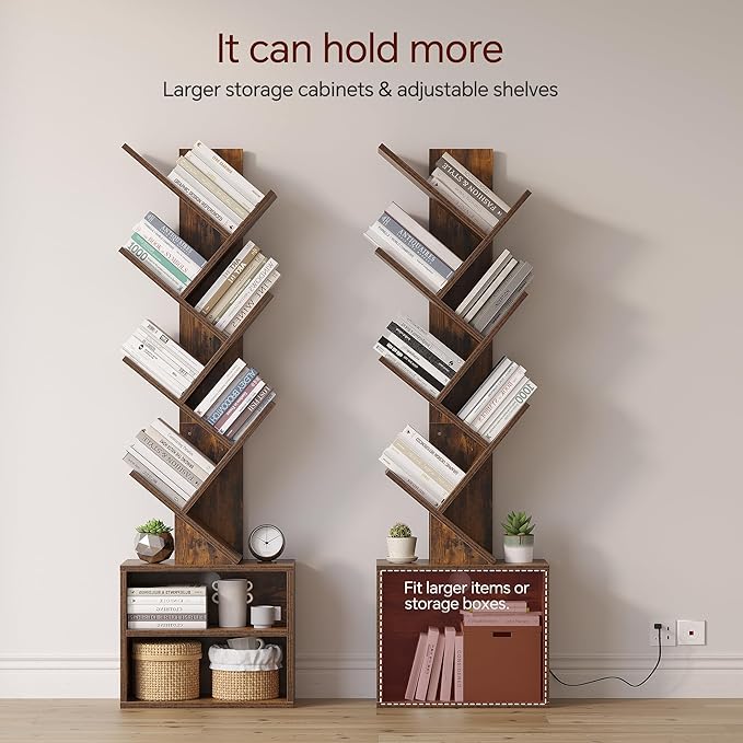 SUNMORY 6 Tier Tree Bookshelf with Lights, Bookcase with Storage Organizer | Dimmable LED Corner Bookshelf, Small Book Case, Narrow Floor Standing Book Shelf for Living Room, Bedroom & Home Office