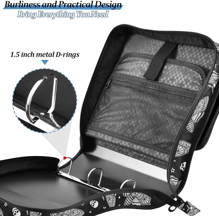 Zipper Binder Bag 3 Ring File Folder Portfolio Organizer Zippered Binder Bags with Strap Fits Laptop Women Men