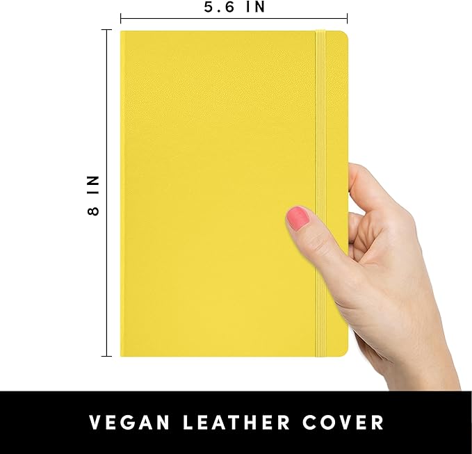 PAPERAGE Dotted Journal Notebook, (Yellow), 160 Pages, Medium 5.6 in x 8 in - 100 GSM Thick Paper – Hardcover Journaling Notebook for Work, School & Bullet Journaling