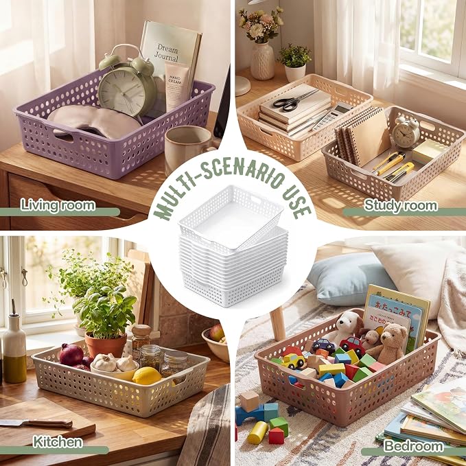 Geetery 12 Pack Classroom Storage Baskets with Handle,Terrazzo Color | 14''x10'' Paper Tray Holds A4 Turn in Trays Plastic Paper Baskets Desk Organizer Bin for Classroom, Library, Office, Home