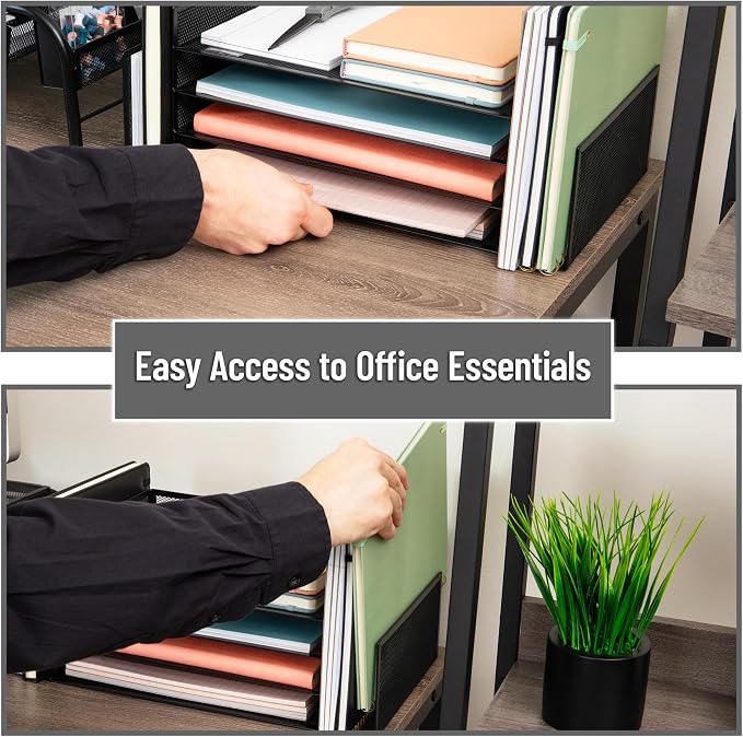Mind Reader Desktop Organizer, File Storage, Paper Tray, Workspace, Office, Metal Mesh, 16.75"L x 9.15"W x 6"H, Black