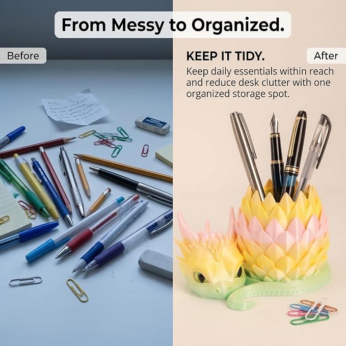 3D Printed Dragon Pencil Holder for Desk, Removable Dragon Egg Pen Holder, Cute Pencil Cup Desk Organizer for Pens, Pencils, Paper Clips, Makeup Brushes, Fantasy Desk Decor Gift for Kids